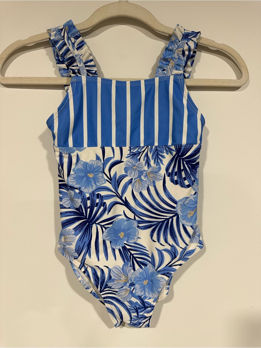 Tommy Bahama Blue White Ruffle Floral Swimsuit Swim Size 6 Girls One Piece